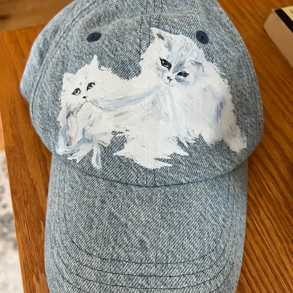 Acne Cat Print Blue Denim Hat - Picture 3 of 6